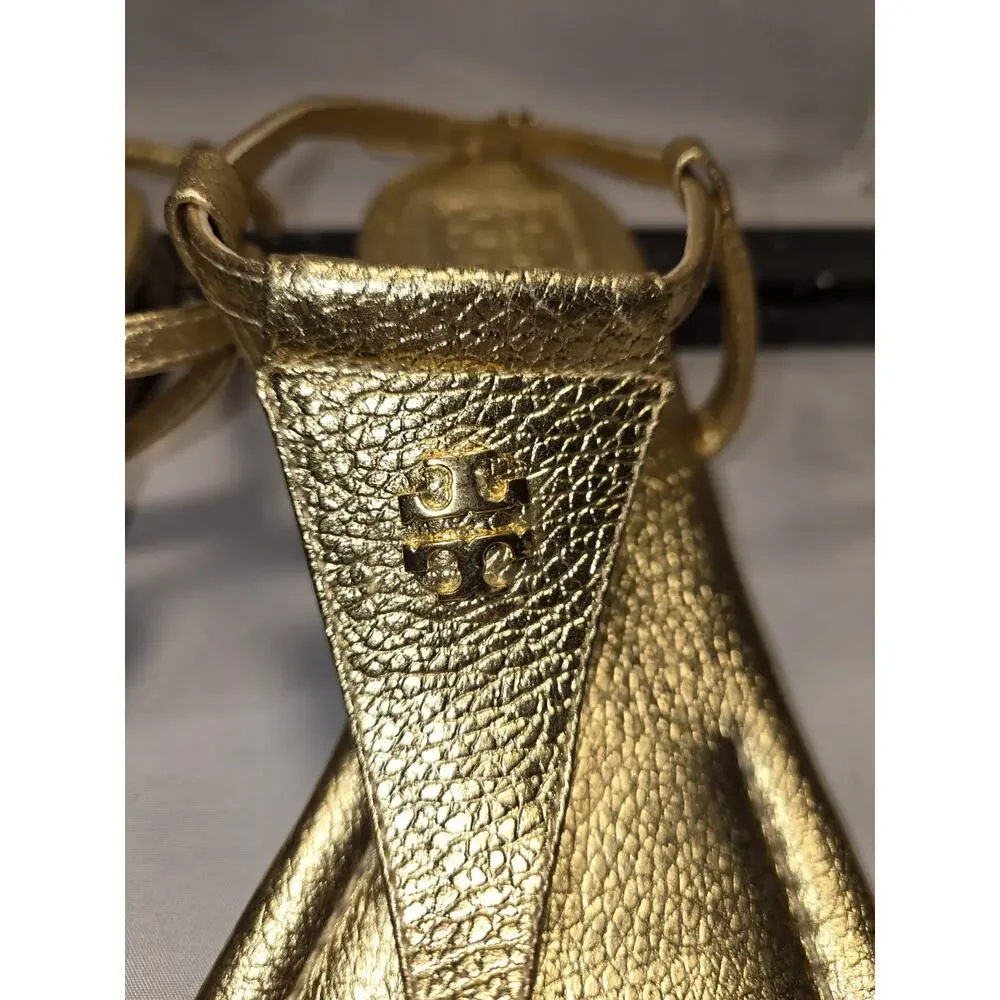 Tory Burch Britton Gold Metallic Thong Sandals US Womens Size 10M Cruise Shoes